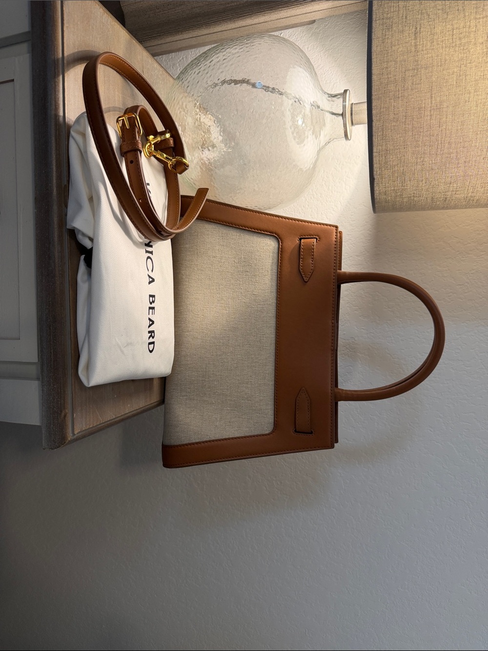 Veronica Beard Tan Leather-Trim Canvas Tote - Picture 7 of 9